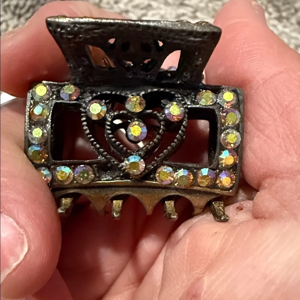 Vintage Elegant Bronze Hair Clip with Crystal Accents